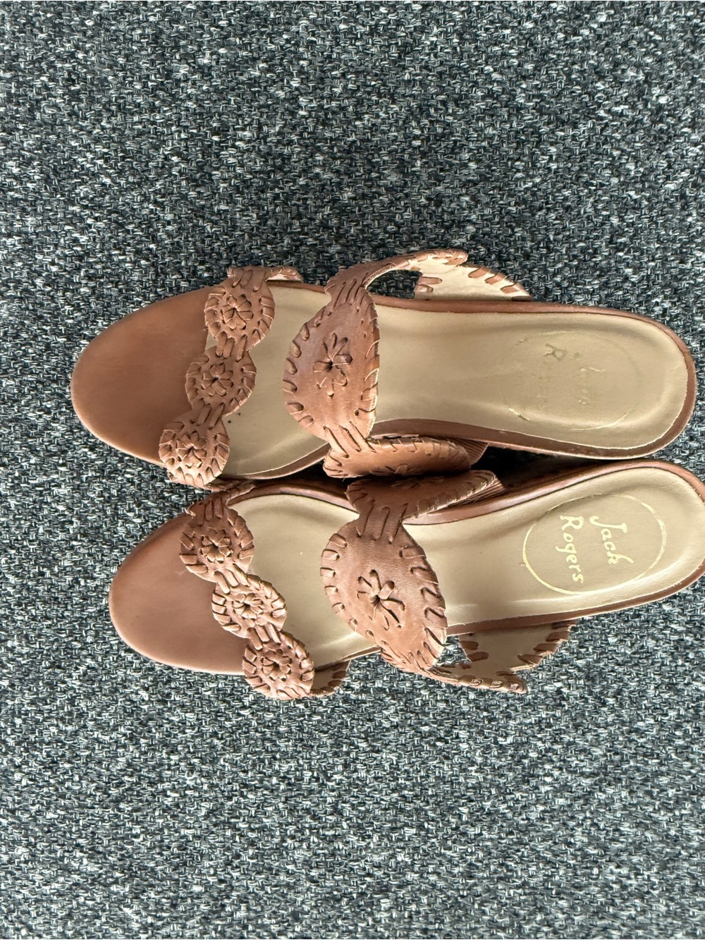 Jack Rogers Leather Braided Tan Slide Mules